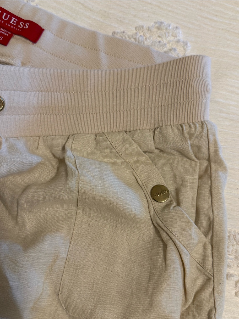 Guess women’s Beige Linen-Blend Drawstring Pants size S - Picture 3 of 5
